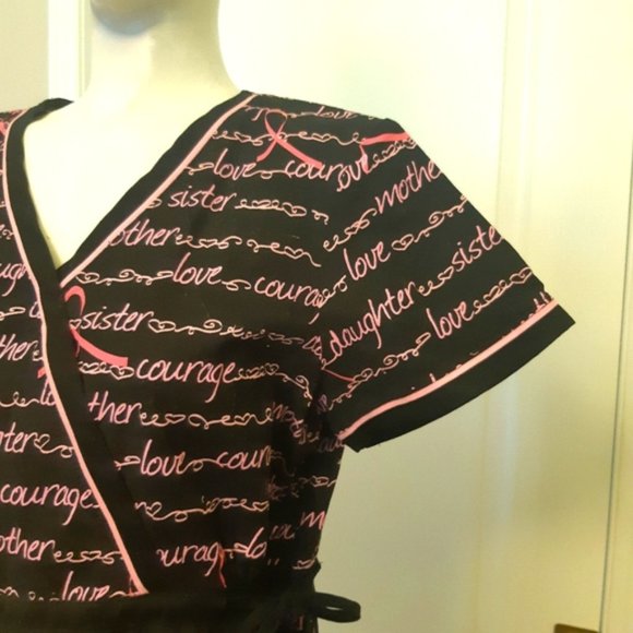 Koi by Kathy Peterson size medium Breast cancer awareness wrap look scrub top - Picture 4 of 13